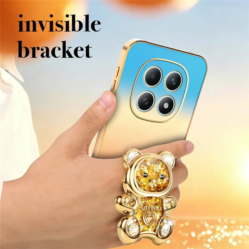 SINGIUZOO For Xiaomi Redmi Note 15 4G (Global) Case Glitter Bear Kickstand Electroplated Gradient Color PC + TPU Phone Cover - Orange