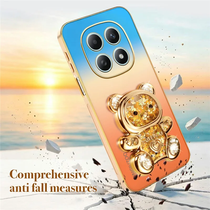 SINGIUZOO For Xiaomi Redmi Note 15 4G (Global) Case Glitter Bear Kickstand Electroplated Gradient Color PC + TPU Phone Cover - Orange