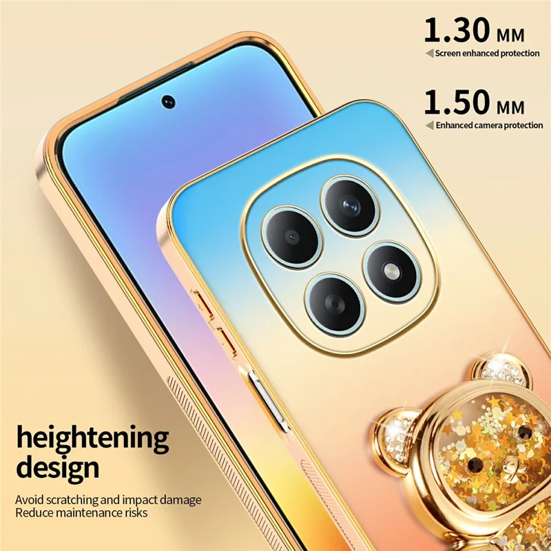 SINGIUZOO For Xiaomi Redmi Note 15 4G (Global) Case Glitter Bear Kickstand Electroplated Gradient Color PC + TPU Phone Cover - Orange