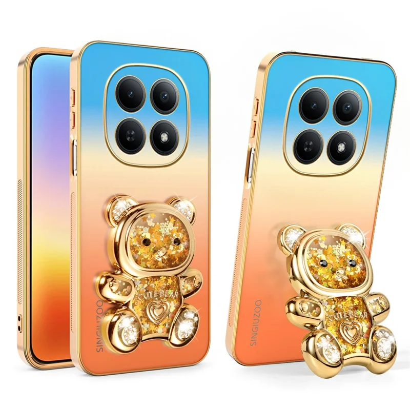 SINGIUZOO For Xiaomi Redmi Note 15 5G (Global) / Poco M8 5G Case Glitter Bear Kickstand Electroplated Gradient Color PC + TPU Phone Cover - Orange