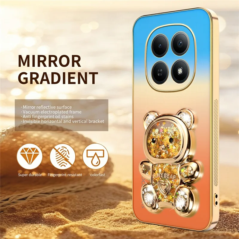 SINGIUZOO For Xiaomi Redmi Note 15 5G (Global) / Poco M8 5G Case Glitter Bear Kickstand Electroplated Gradient Color PC + TPU Phone Cover - Orange