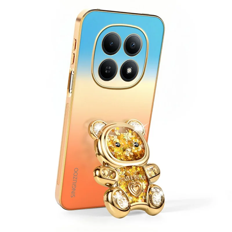SINGIUZOO For Xiaomi Redmi Note 15 5G (Global) / Poco M8 5G Case Glitter Bear Kickstand Electroplated Gradient Color PC + TPU Phone Cover - Orange