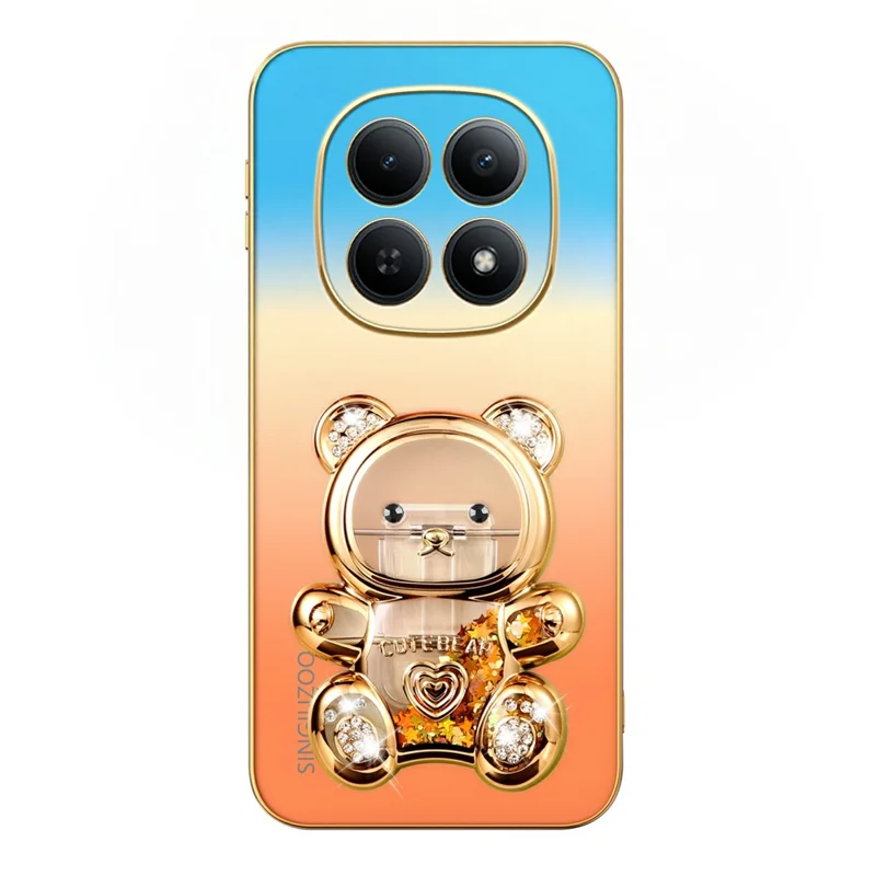SINGIUZOO For Xiaomi Redmi Note 15 5G (Global) / Poco M8 5G Case Glitter Bear Kickstand Electroplated Gradient Color PC + TPU Phone Cover - Orange
