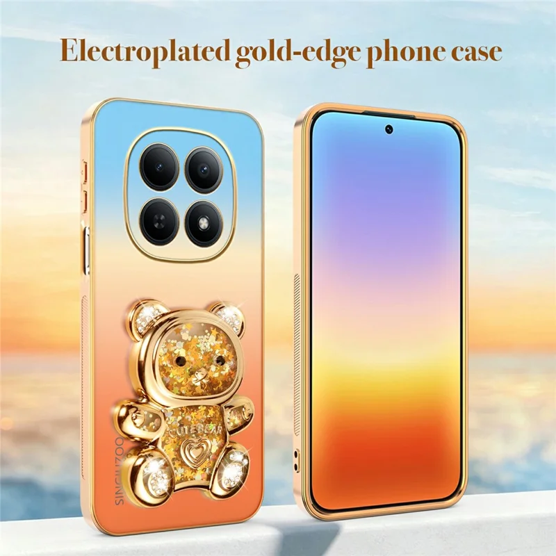 SINGIUZOO For Xiaomi Redmi Note 15 5G (Global) / Poco M8 5G Case Glitter Bear Kickstand Electroplated Gradient Color PC + TPU Phone Cover - Orange