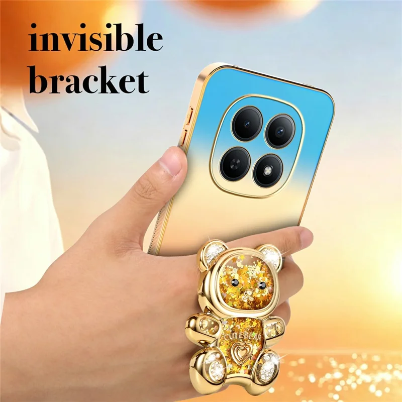SINGIUZOO For Xiaomi Redmi Note 15 5G (Global) / Poco M8 5G Case Glitter Bear Kickstand Electroplated Gradient Color PC + TPU Phone Cover - Orange