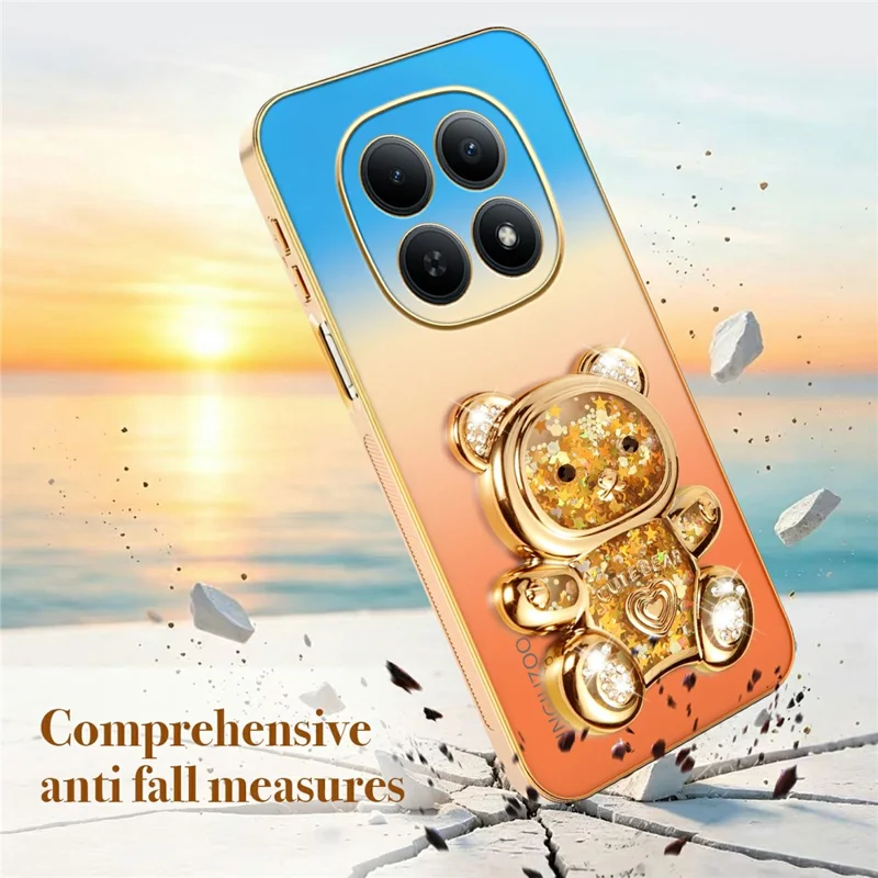 SINGIUZOO For Xiaomi Redmi Note 15 5G (Global) / Poco M8 5G Case Glitter Bear Kickstand Electroplated Gradient Color PC + TPU Phone Cover - Orange