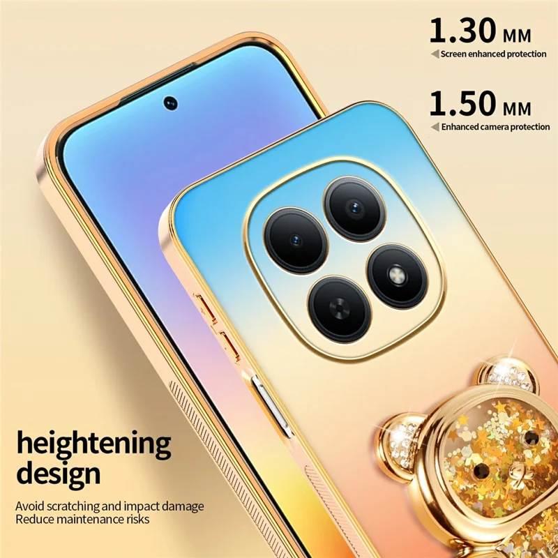 SINGIUZOO For Xiaomi Redmi Note 15 5G (Global) / Poco M8 5G Case Glitter Bear Kickstand Electroplated Gradient Color PC + TPU Phone Cover - Orange
