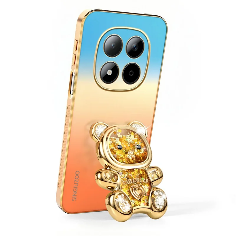 SINGIUZOO for Xiaomi Redmi Note 15 Pro 4G (Global) Case Glitter Bear Kickstand Electroplated Gradient Color PC + TPU Phone Cover - Orange