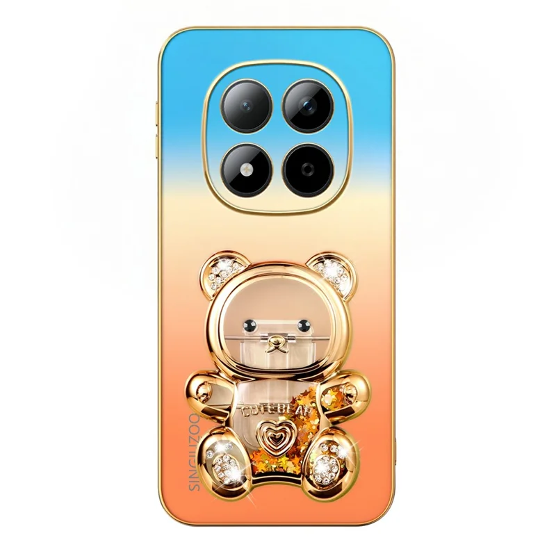 SINGIUZOO for Xiaomi Redmi Note 15 Pro 4G (Global) Case Glitter Bear Kickstand Electroplated Gradient Color PC + TPU Phone Cover - Orange