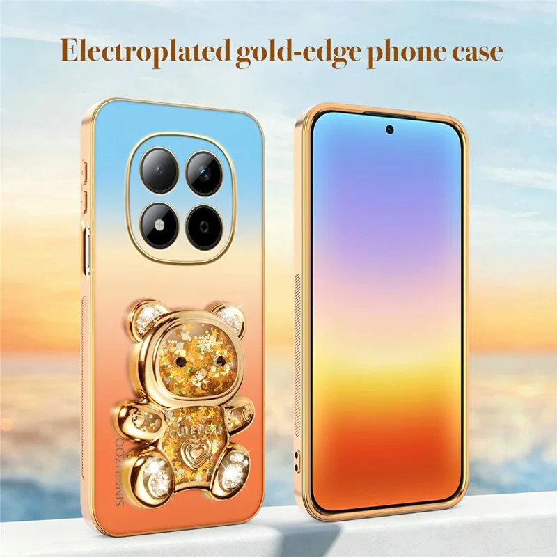 SINGIUZOO for Xiaomi Redmi Note 15 Pro 4G (Global) Case Glitter Bear Kickstand Electroplated Gradient Color PC + TPU Phone Cover - Orange