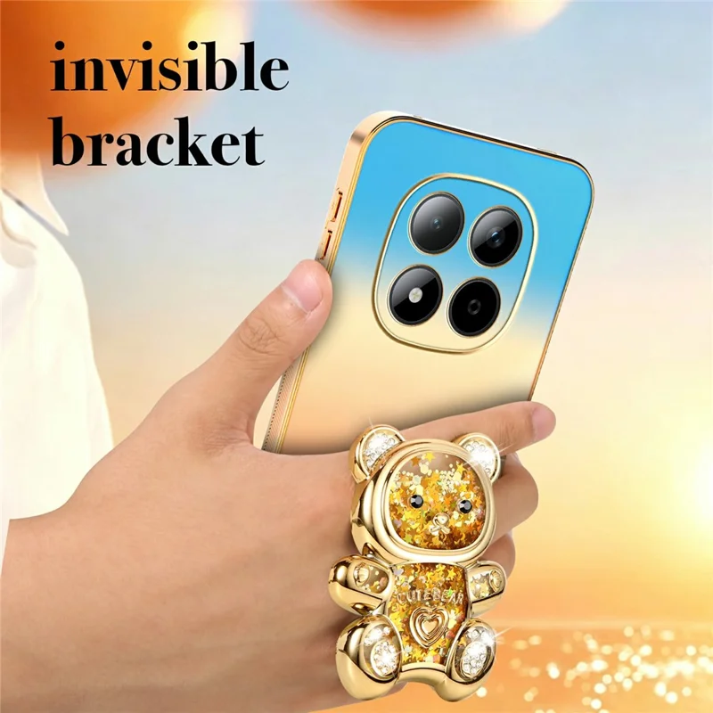 SINGIUZOO for Xiaomi Redmi Note 15 Pro 4G (Global) Case Glitter Bear Kickstand Electroplated Gradient Color PC + TPU Phone Cover - Orange