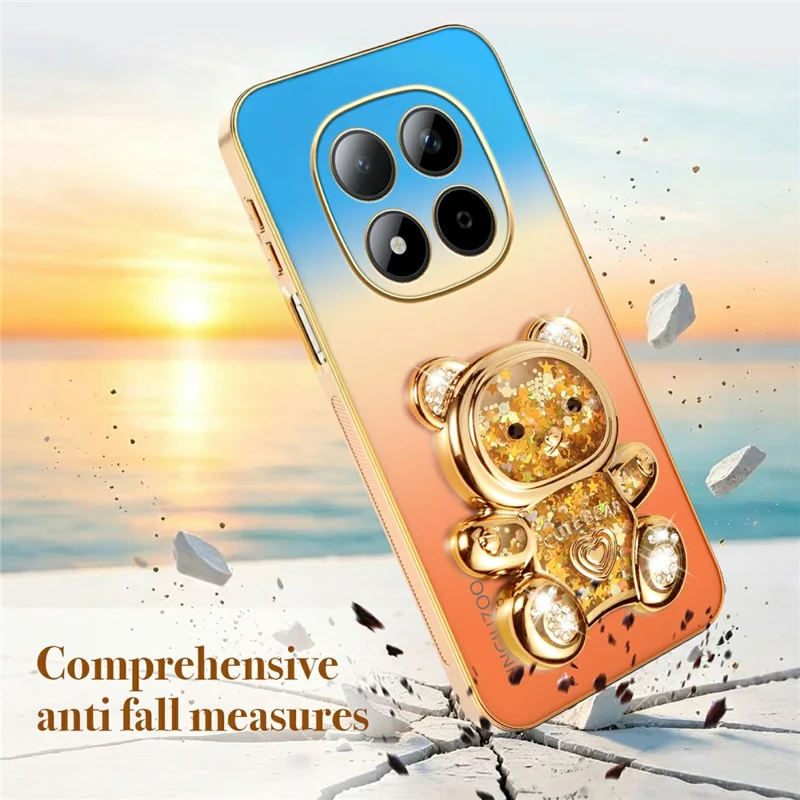 SINGIUZOO for Xiaomi Redmi Note 15 Pro 4G (Global) Case Glitter Bear Kickstand Electroplated Gradient Color PC + TPU Phone Cover - Orange