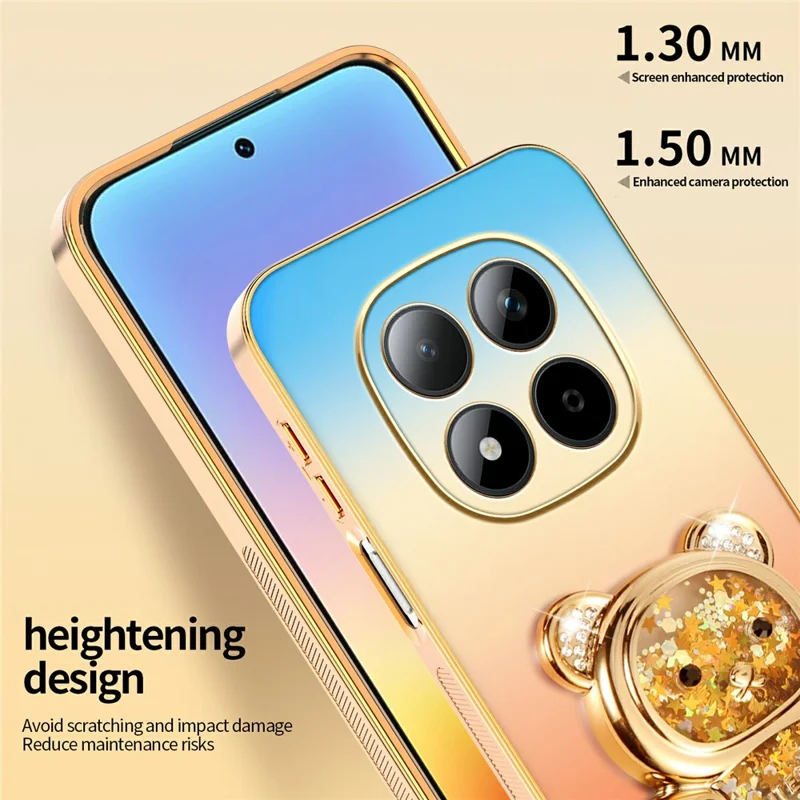SINGIUZOO for Xiaomi Redmi Note 15 Pro 4G (Global) Case Glitter Bear Kickstand Electroplated Gradient Color PC + TPU Phone Cover - Orange