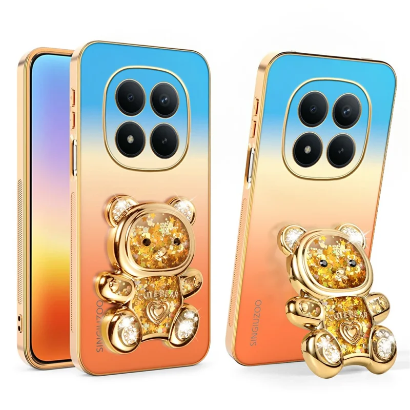 SINGIUZOO for Xiaomi Redmi Note 15 Pro 5G (Global) Case Glitter Bear Kickstand Electroplated Gradient Color PC + TPU Phone Cover - Orange