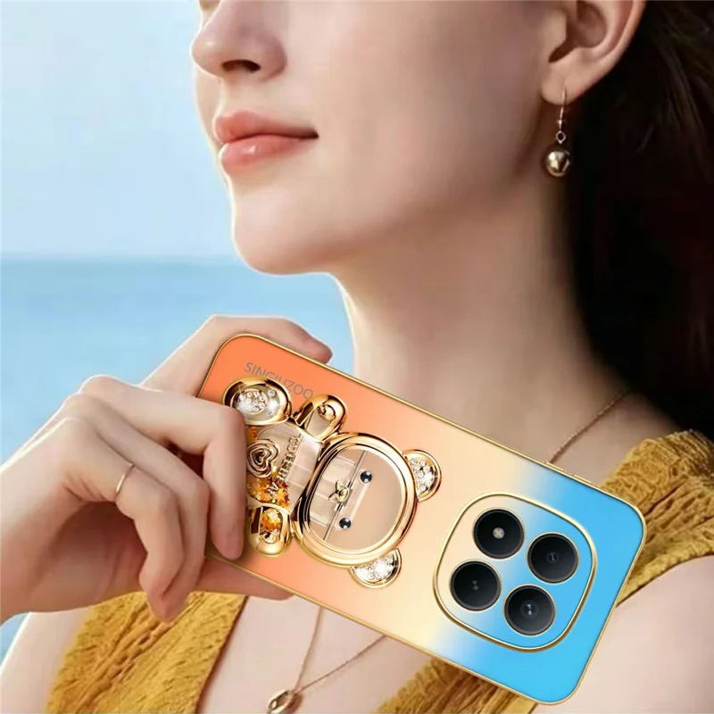 SINGIUZOO for Xiaomi Redmi Note 15 Pro 5G (Global) Case Glitter Bear Kickstand Electroplated Gradient Color PC + TPU Phone Cover - Orange