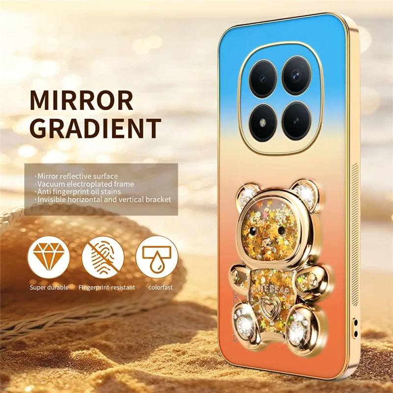 SINGIUZOO for Xiaomi Redmi Note 15 Pro 5G (Global) Case Glitter Bear Kickstand Electroplated Gradient Color PC + TPU Phone Cover - Orange