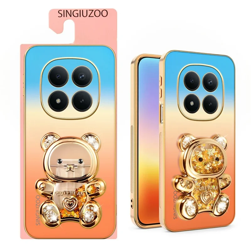 SINGIUZOO for Xiaomi Redmi Note 15 Pro 5G (Global) Case Glitter Bear Kickstand Electroplated Gradient Color PC + TPU Phone Cover - Orange