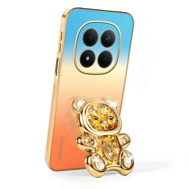 SINGIUZOO for Xiaomi Redmi Note 15 Pro 5G (Global) Case Glitter Bear Kickstand Electroplated Gradient Color PC + TPU Phone Cover - Orange