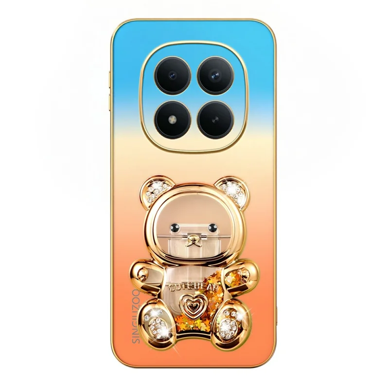 SINGIUZOO for Xiaomi Redmi Note 15 Pro 5G (Global) Case Glitter Bear Kickstand Electroplated Gradient Color PC + TPU Phone Cover - Orange