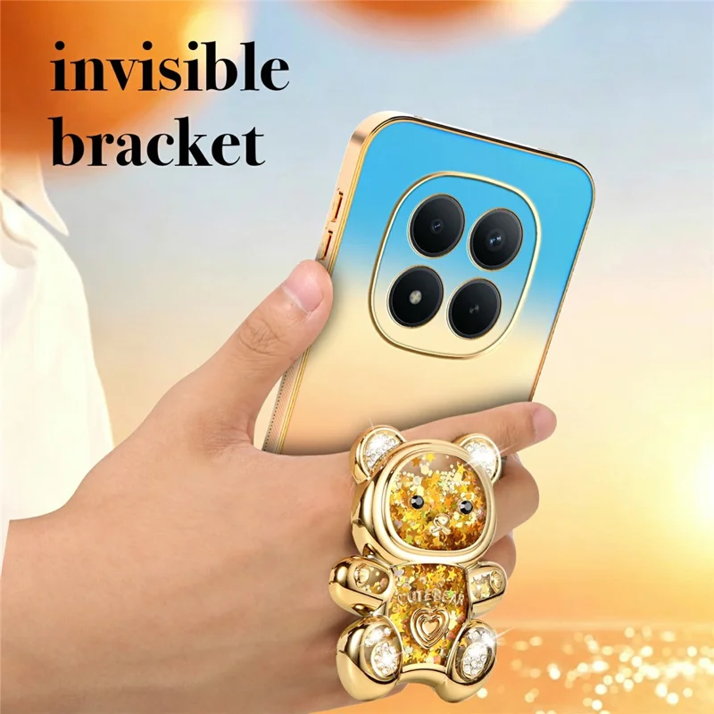 SINGIUZOO for Xiaomi Redmi Note 15 Pro 5G (Global) Case Glitter Bear Kickstand Electroplated Gradient Color PC + TPU Phone Cover - Orange