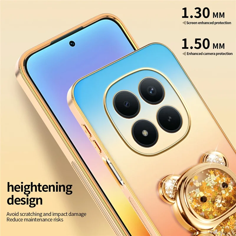 SINGIUZOO for Xiaomi Redmi Note 15 Pro 5G (Global) Case Glitter Bear Kickstand Electroplated Gradient Color PC + TPU Phone Cover - Orange