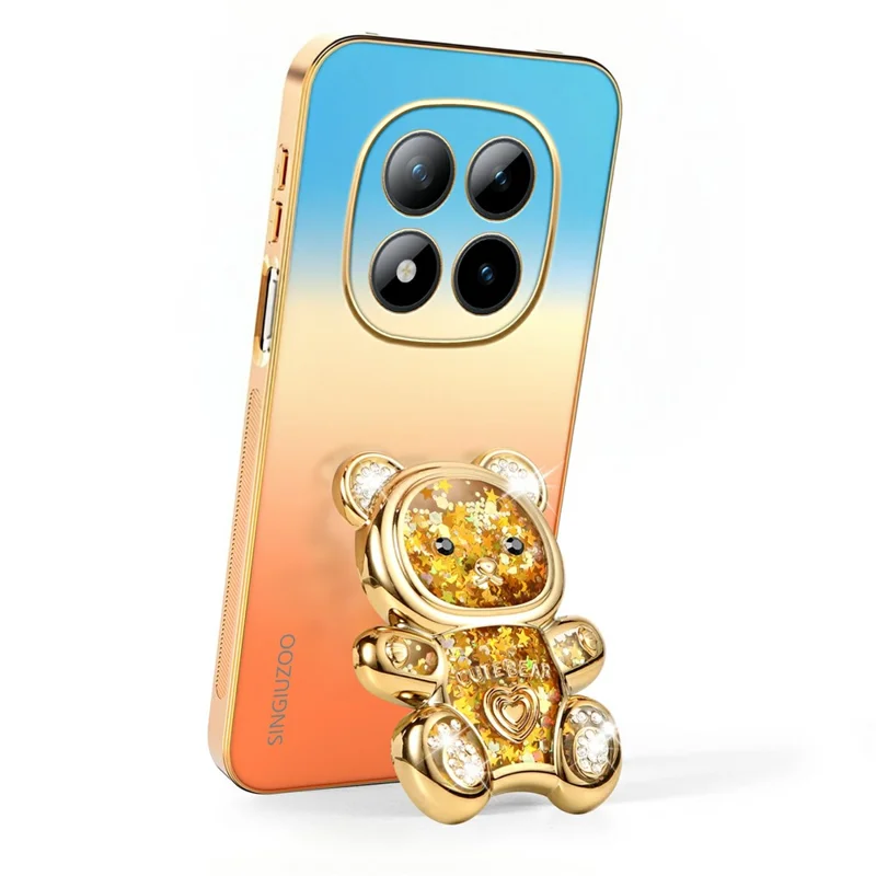 SINGIUZOO for Xiaomi Redmi Note 15 Pro+ 5G (Global) / Poco M8 Pro 5G Case Glitter Bear Kickstand Electroplated Gradient Color PC + TPU Phone Cover - Orange
