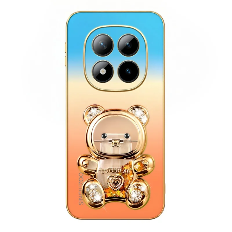 SINGIUZOO for Xiaomi Redmi Note 15 Pro+ 5G (Global) / Poco M8 Pro 5G Case Glitter Bear Kickstand Electroplated Gradient Color PC + TPU Phone Cover - Orange