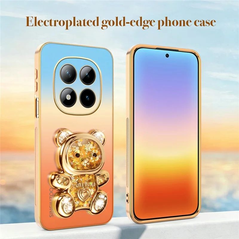 SINGIUZOO for Xiaomi Redmi Note 15 Pro+ 5G (Global) / Poco M8 Pro 5G Case Glitter Bear Kickstand Electroplated Gradient Color PC + TPU Phone Cover - Orange