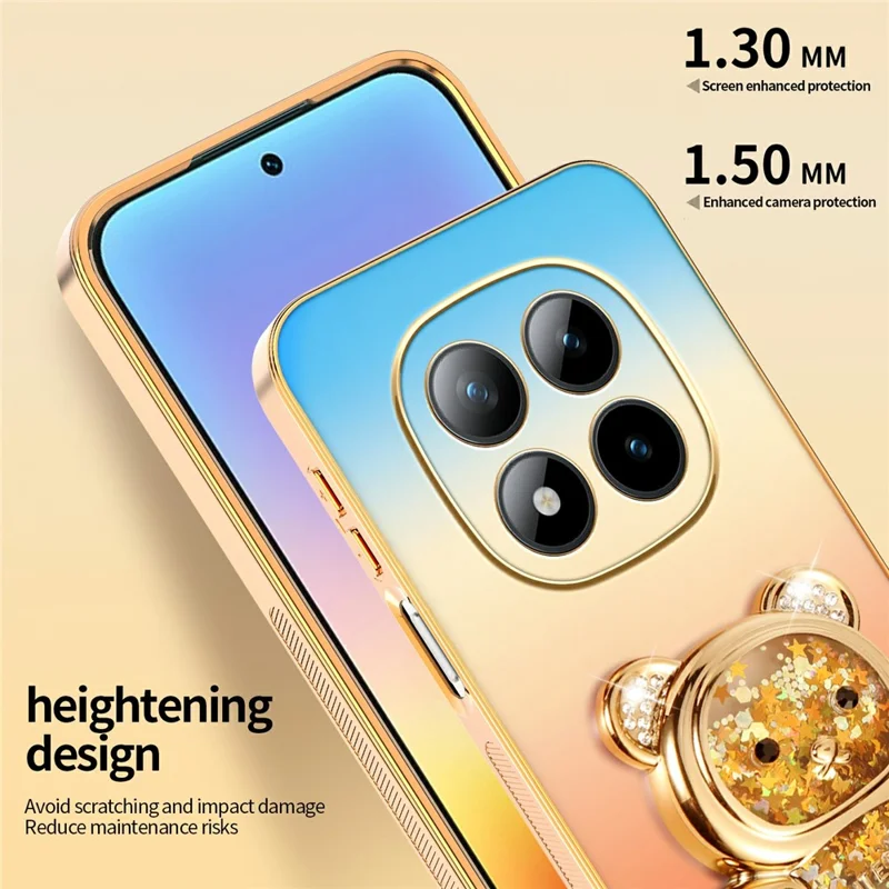 SINGIUZOO for Xiaomi Redmi Note 15 Pro+ 5G (Global) / Poco M8 Pro 5G Case Glitter Bear Kickstand Electroplated Gradient Color PC + TPU Phone Cover - Orange