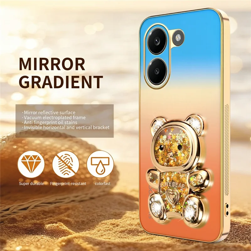 SINGIUZOO for Xiaomi Redmi Turbo 5 5G Case Glitter Bear Kickstand Electroplated Gradient Color PC + TPU Phone Cover - Orange