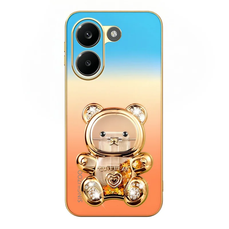 SINGIUZOO for Xiaomi Redmi Turbo 5 5G Case Glitter Bear Kickstand Electroplated Gradient Color PC + TPU Phone Cover - Orange