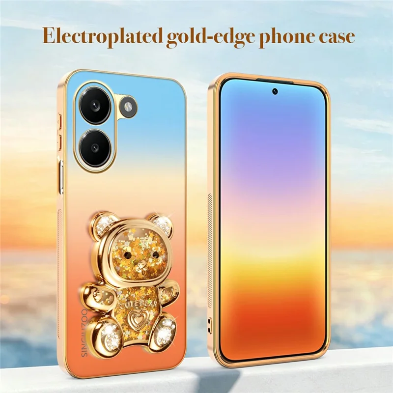 SINGIUZOO for Xiaomi Redmi Turbo 5 5G Case Glitter Bear Kickstand Electroplated Gradient Color PC + TPU Phone Cover - Orange