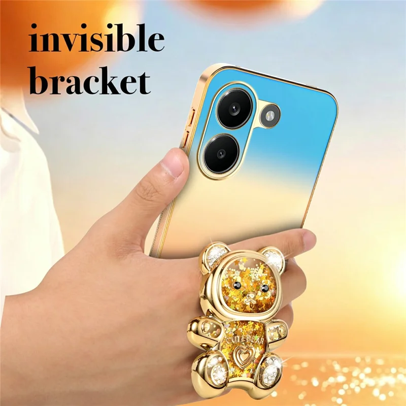 SINGIUZOO for Xiaomi Redmi Turbo 5 5G Case Glitter Bear Kickstand Electroplated Gradient Color PC + TPU Phone Cover - Orange