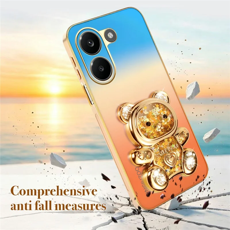 SINGIUZOO for Xiaomi Redmi Turbo 5 5G Case Glitter Bear Kickstand Electroplated Gradient Color PC + TPU Phone Cover - Orange