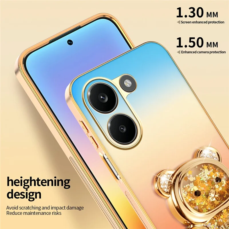SINGIUZOO for Xiaomi Redmi Turbo 5 5G Case Glitter Bear Kickstand Electroplated Gradient Color PC + TPU Phone Cover - Orange