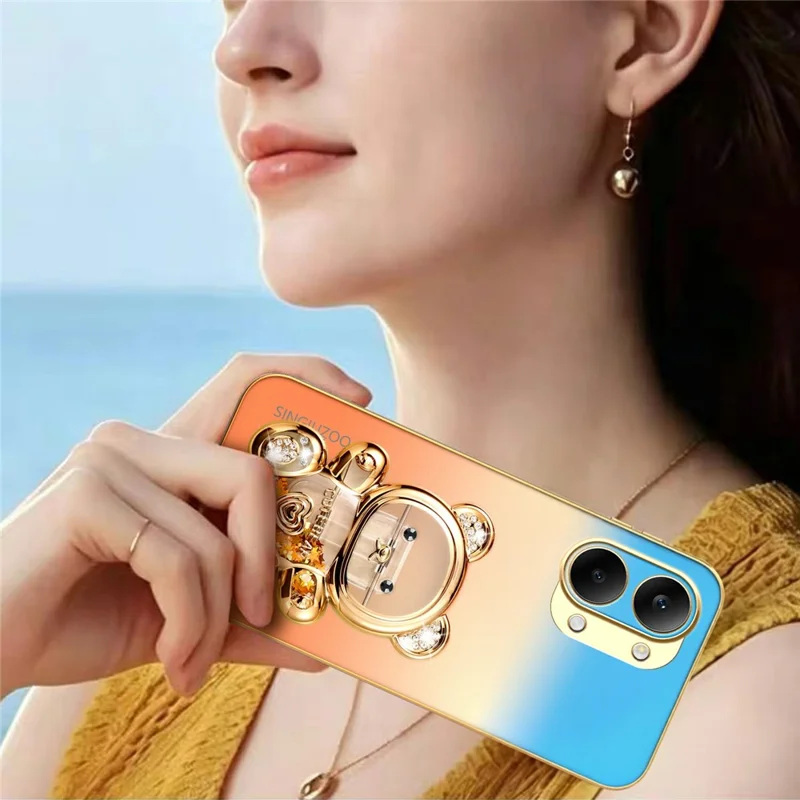 SINGIUZOO for Xiaomi Redmi Turbo 5 Max 5G Case Glitter Bear Kickstand Electroplated Gradient Color PC + TPU Phone Cover - Orange