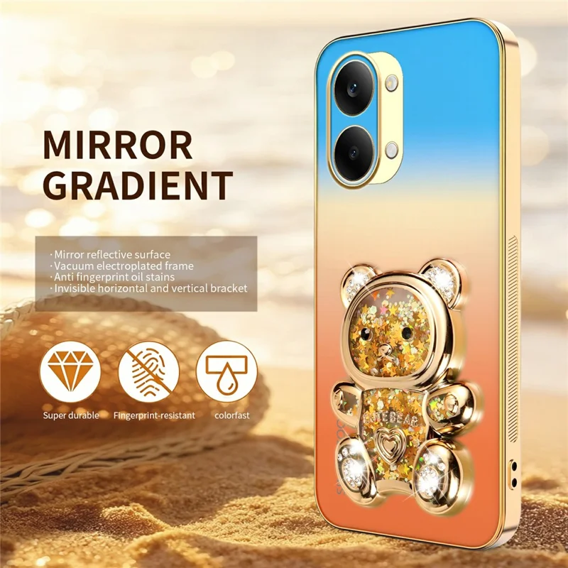 SINGIUZOO for Xiaomi Redmi Turbo 5 Max 5G Case Glitter Bear Kickstand Electroplated Gradient Color PC + TPU Phone Cover - Orange