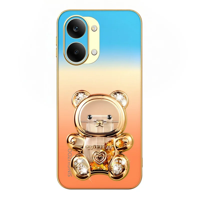 SINGIUZOO for Xiaomi Redmi Turbo 5 Max 5G Case Glitter Bear Kickstand Electroplated Gradient Color PC + TPU Phone Cover - Orange