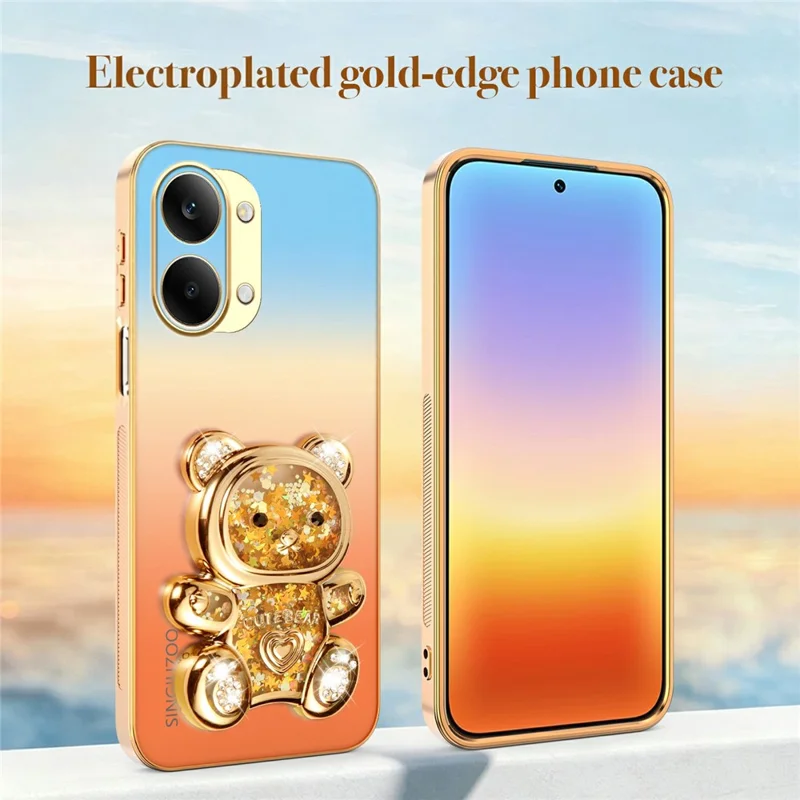 SINGIUZOO for Xiaomi Redmi Turbo 5 Max 5G Case Glitter Bear Kickstand Electroplated Gradient Color PC + TPU Phone Cover - Orange