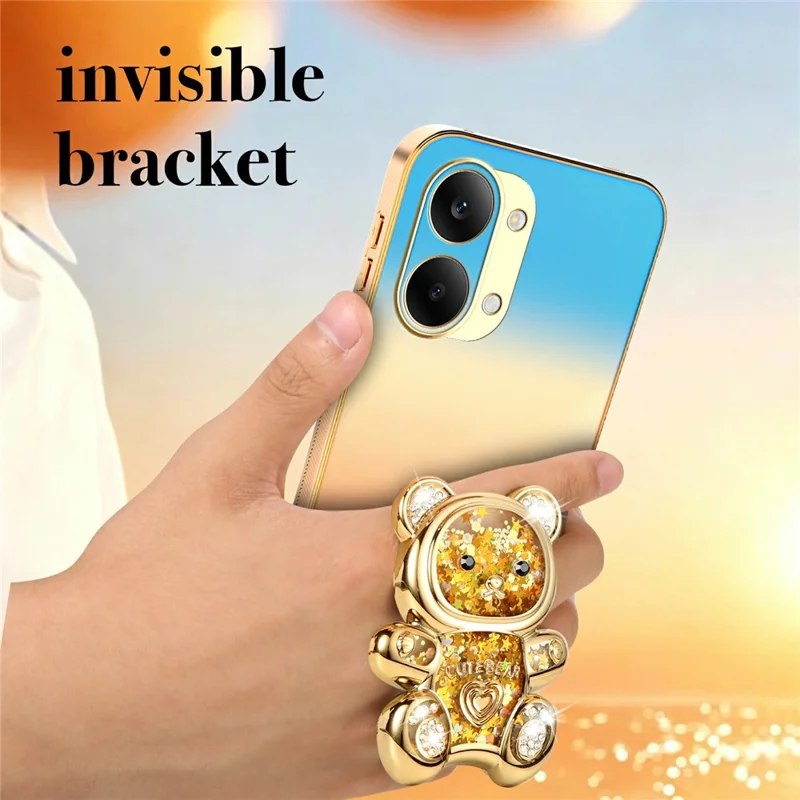 SINGIUZOO for Xiaomi Redmi Turbo 5 Max 5G Case Glitter Bear Kickstand Electroplated Gradient Color PC + TPU Phone Cover - Orange