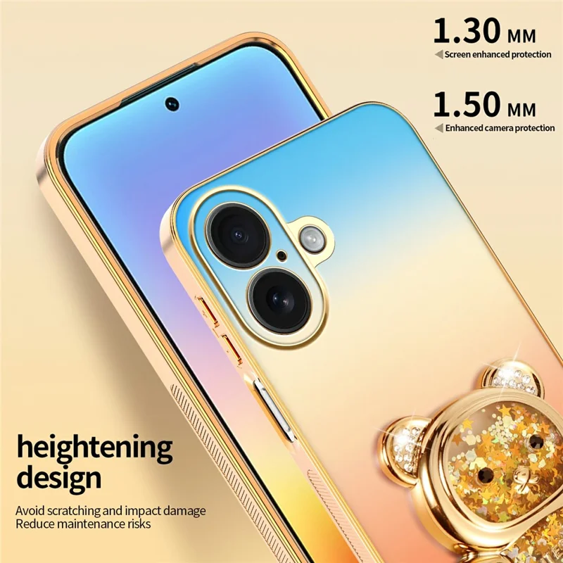 SINGIUZOO for iPhone 16 Case Glitter Bear Kickstand Electroplated Gradient Color PC + TPU Phone Cover - Orange