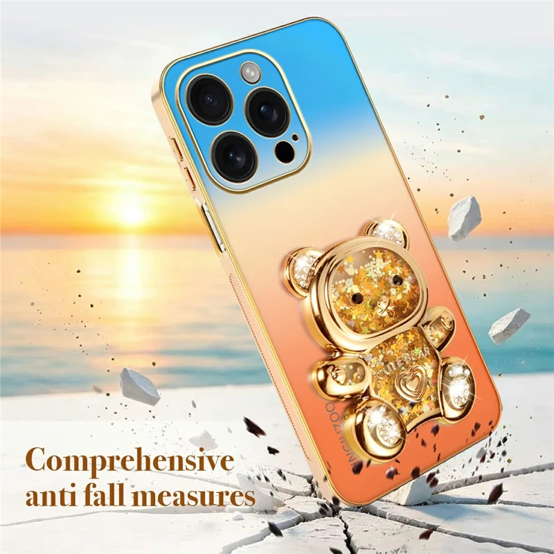 SINGIUZOO for iPhone 16 Pro Case Glitter Bear Kickstand Electroplated Gradient Color PC + TPU Phone Cover - Orange