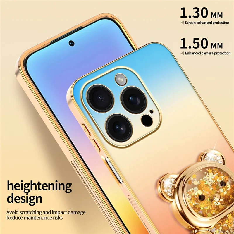 SINGIUZOO for iPhone 16 Pro Case Glitter Bear Kickstand Electroplated Gradient Color PC + TPU Phone Cover - Orange