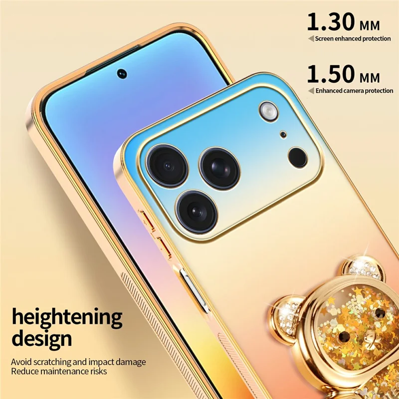 SINGIUZOO for iPhone 18 Pro Max / 17 Pro Max Case Glitter Bear Kickstand Electroplated Gradient Color PC + TPU Phone Cover - Orange