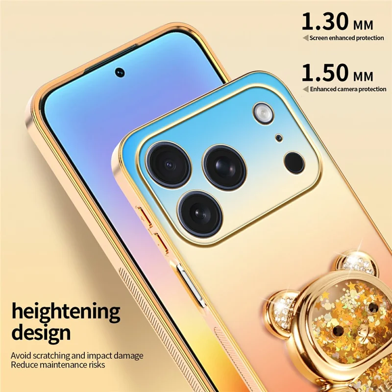 SINGIUZOO for iPhone 18 Pro / 17 Pro Case Glitter Bear Kickstand Electroplated Gradient Color PC + TPU Phone Cover - Orange