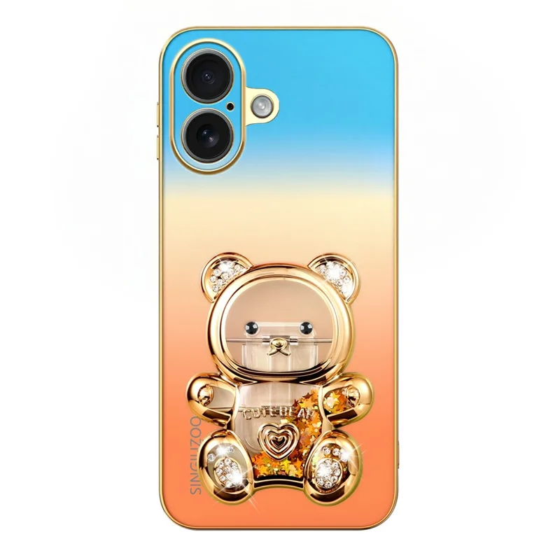 SINGIUZOO for iPhone 17 Case Glitter Bear Kickstand Electroplated Gradient Color PC + TPU Phone Cover - Orange