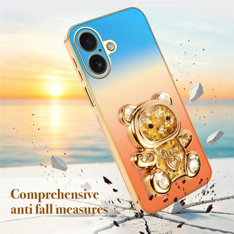 SINGIUZOO for iPhone 17 Case Glitter Bear Kickstand Electroplated Gradient Color PC + TPU Phone Cover - Orange