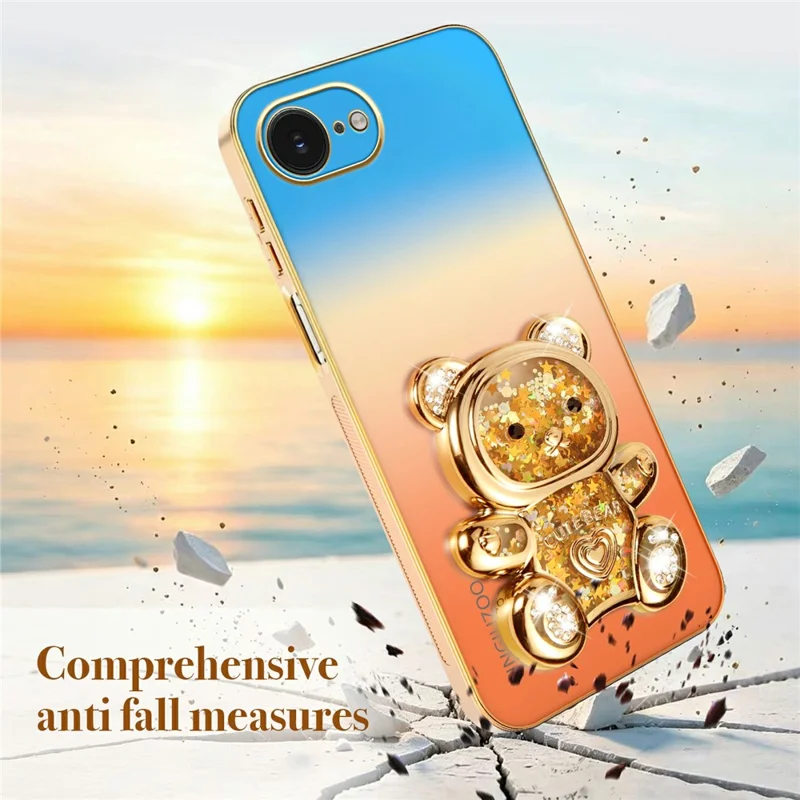 SINGIUZOO for iPhone 17e / 16e Case Glitter Bear Kickstand Electroplated Gradient Color PC + TPU Phone Cover - Orange