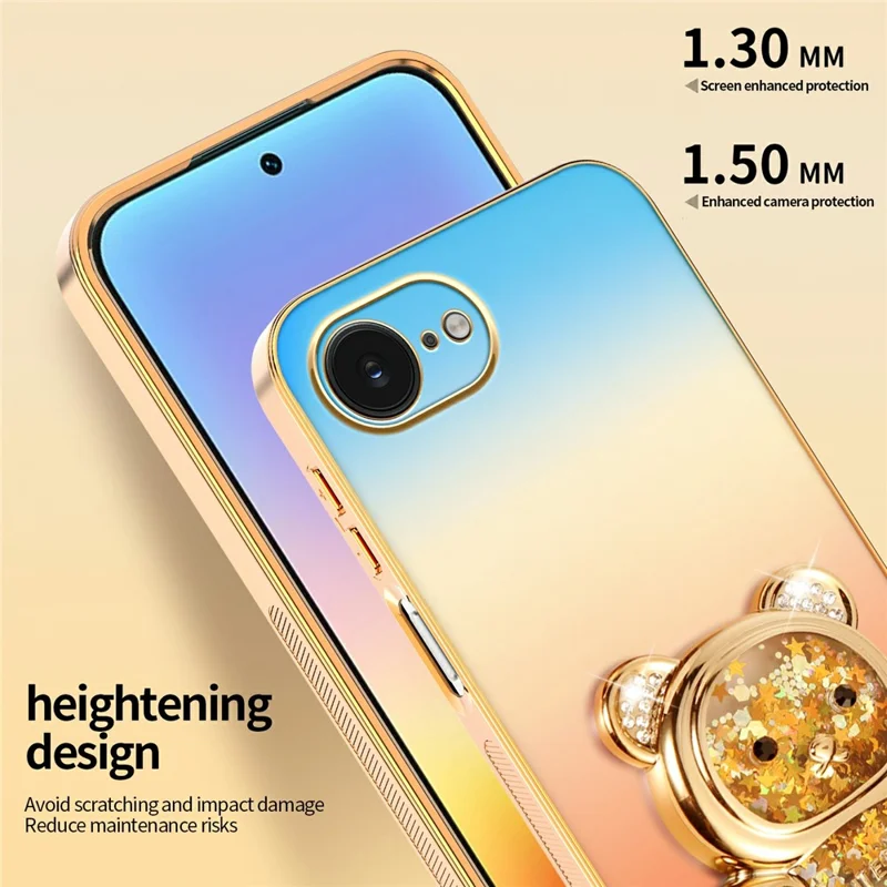 SINGIUZOO for iPhone 17e / 16e Case Glitter Bear Kickstand Electroplated Gradient Color PC + TPU Phone Cover - Orange