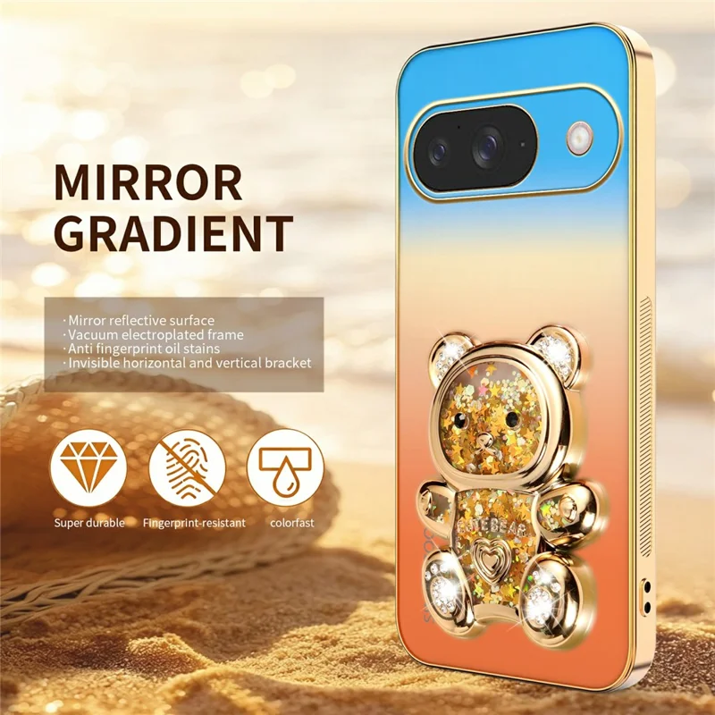 SINGIUZOO for Google Pixel 11 / Pixel 11 Pro Case Glitter Bear Kickstand Electroplated Gradient Color PC + TPU Phone Cover - Orange